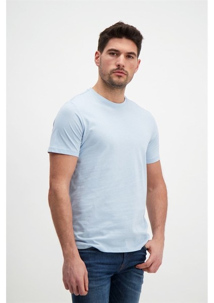 Erkek Mavi Bisiklet Yaka Basic T-Shirt