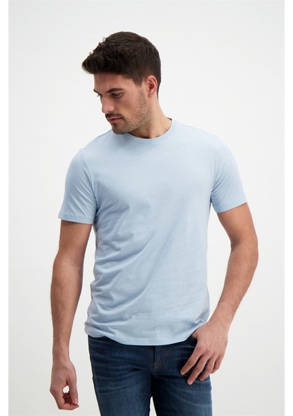 Erkek Mavi Bisiklet Yaka Basic T-Shirt