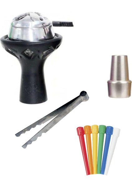 Samsaris Silikon Cam Lüle-Lotus Kaloud Köz Cezvesi-Bağlantı Çevirici-Maşa-Sipsi 5 Li Paket