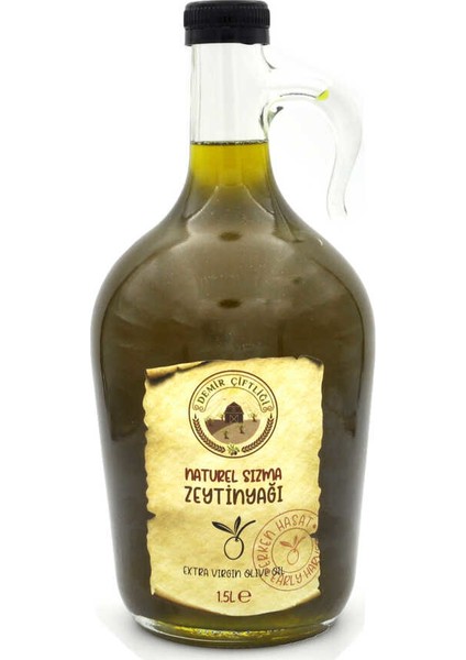 Erken Hasat Naturel Sızma Soğuk Sıkım Zeytinyağı 1,5 L Cam Şişe 2023-2024 Sezon Yeni Mahsül
