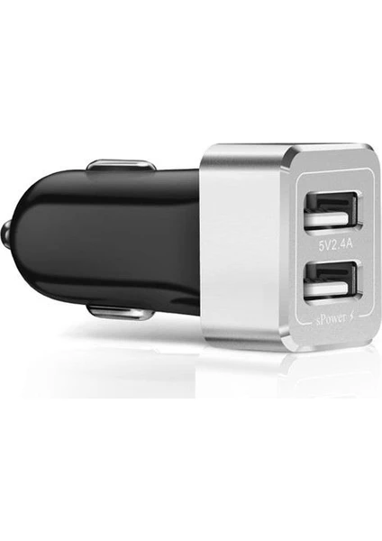 Blitzpower Çift USB Çıkışlı 2.4A Universal Hızlı Araç Şarj Cihazı Gümüş