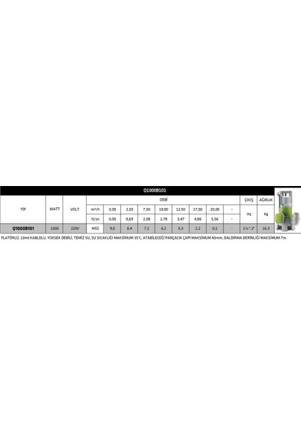 Impo Q1000B101 Foseptik Dalgıç Pompa 2'' - 1,36 Hp