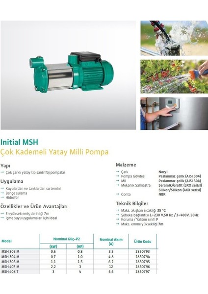 Msh 305M Yatay Kademeli Pompa - 1,5 Hp