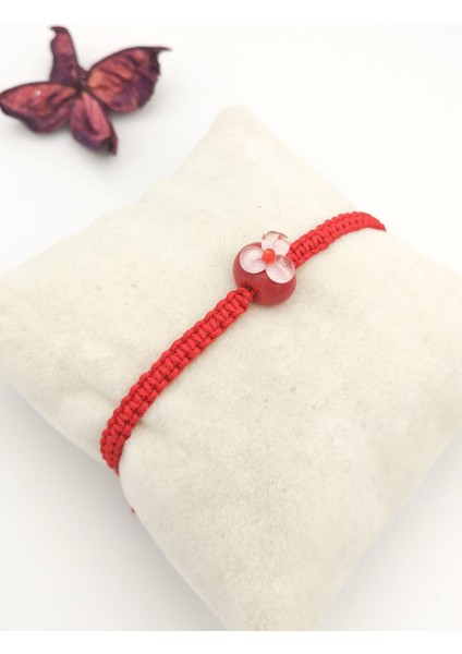 Kırmızı Murano Çiçek Makrome Örgü Bileklik Ipli modelleri