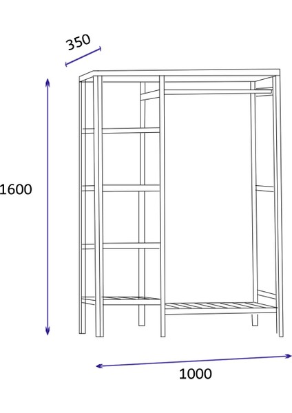 Santana Doğal Ahşap Açık Gardırop 35 cm