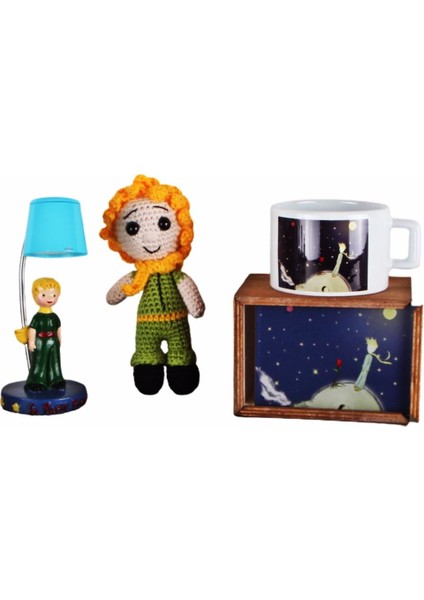 Küçük Prens Üçlü Set Amigurumi 16 cm Küçük Prens Işıklı Biblo ve Kutulu Kupa Küçük Prens Set