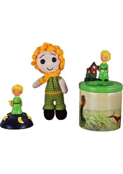 Küçük Prens Üçlü Set Amigurumi Küçük Prens 16 cm Oyuncak Küçük Prens Biblo ve Kalemlik Set