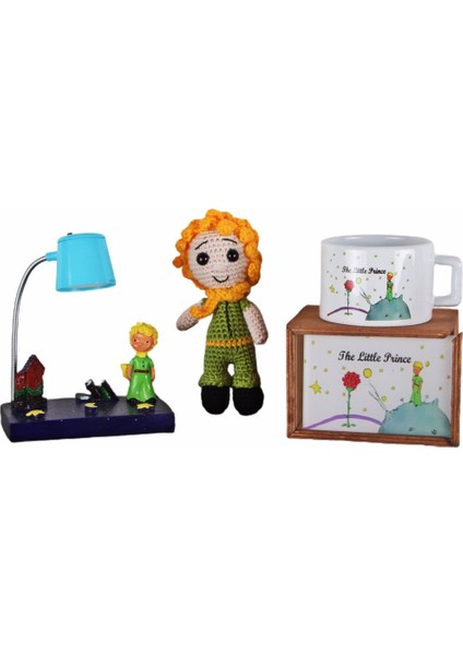 Küçük Prens Üçlü Set Amigurumi Küçük Prens 16 cm Küçük Prens Kutulu Kupa Işıklı Biblo