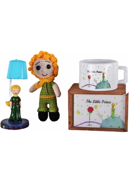 Küçük Prens Üçlü Set Küçük Prens Amigurumi 16 cm Oyuncak Küçük Prens Kutulu Kupa Işıklı Biblo