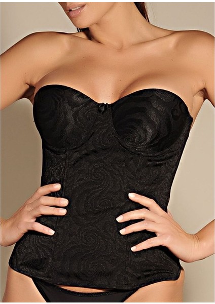 9265 Desenli Kumaşlı Uzun Büstiyer - Siyah fiyatları