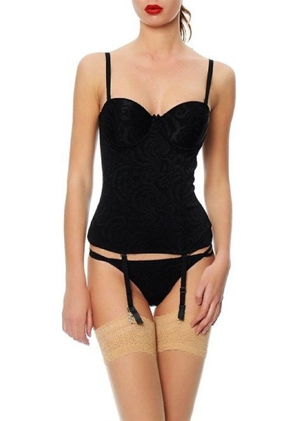 9265 Desenli Kumaşlı Uzun Büstiyer - Siyah indirimleri