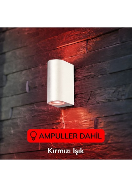 Dekoratif Çift Yönlü Beyaz Aplik - Kırmızı Işık - Ampuller Dahil