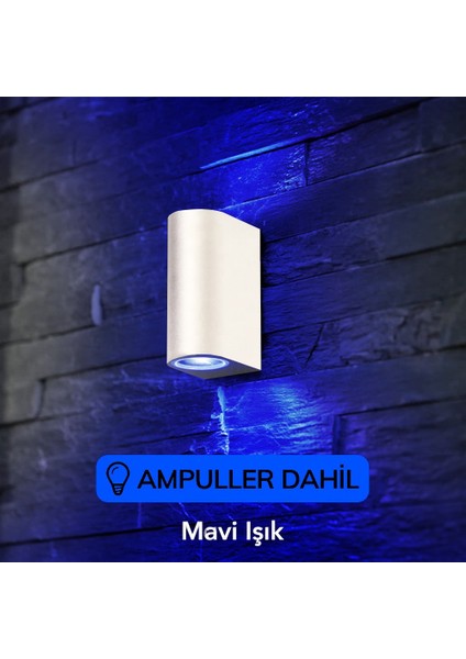 Dekoratif Çift Yönlü Beyaz Aplik - Mavi Işık - Ampuller Dahil