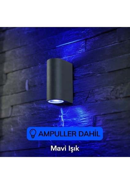 Dekoratif Çift Yönlü Antrasit Aplik - Mavi Işık - Ampuller Dahil