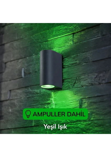 Full Reyon Dekoratif Çift Yönlü Antrasit Aplik - Yeşil Işık-Ampuller Dahil