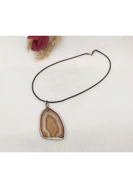 Doğal Akik Taş Moda Tasarım Kolye