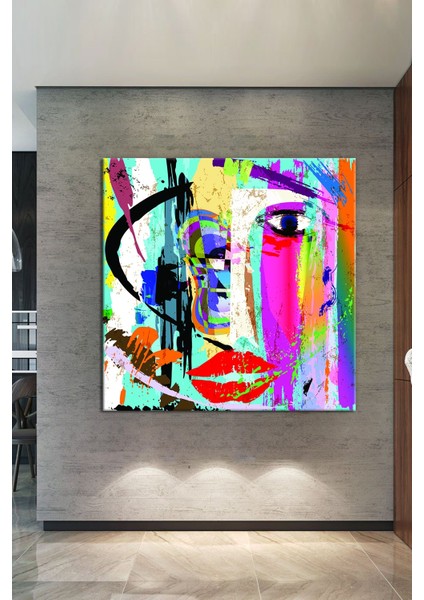 Çizgilerle Kadın Portresi, Dekoratif Kanvas Tablo, Kafe ve Bürolara Uygun