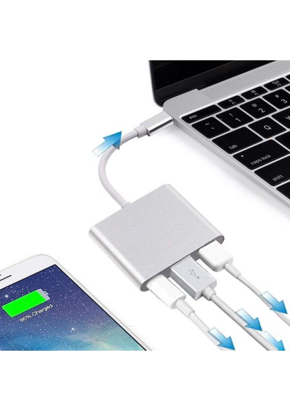 CF01 Macbook Uyumlu 4K Full HD 1080p Type C To 3 Portlu HDMI - USB 3.0 - PD Çevirici Hub Adaptör