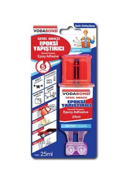 Genel Amaçlı Şeffaf Şırınga Karışımlı Epoksi Yapıştırıcı 25 ml