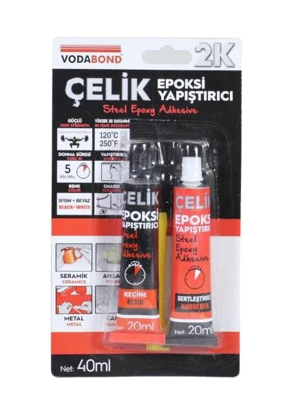 Seramik Ahşap Metal Plastik Cam Çelik Epoksi Yapıştırıcı 20+20 ml