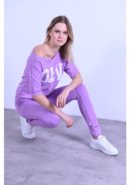 Yazı Baskılı Kısa Kollu Eşofman Takımı 9049 fırsatları