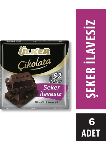 Şeker Ilavesiz Bitter Çikolata 60 gr x 6