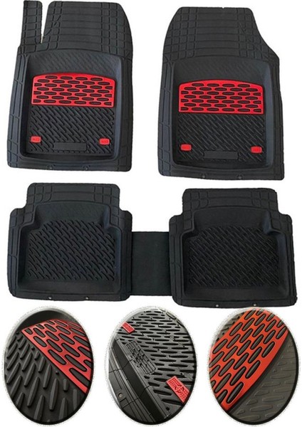 Mitsubishi Colt 2004-2010 Uyumlu Ekstra Kanallı Havuzlu Paspas Seti Krom Kırmızı 4d