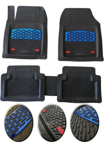 Seat Leon Mk1 1999-2004 Uyumlu Ekstra Kanallı Havuzlu Paspas Seti Krom Mavi 4d