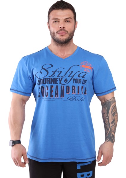 Erkek T-Shirt Pamuklu V Yaka Stilya 2904