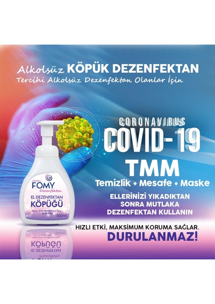 Köpük Dezenfektan Alkolsüz El ve Cilt Dezenfektan Köpüğü 500 ml