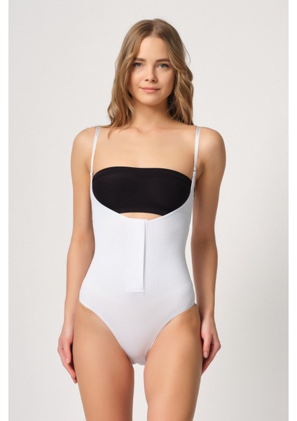 Beyaz Emay 2043 Göğsü Açık Agraflı Body Korse