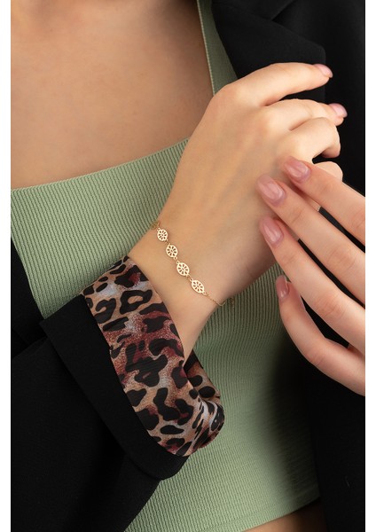 Beşli ve Oval Çiçek 14 Ayar Altın Bileklik