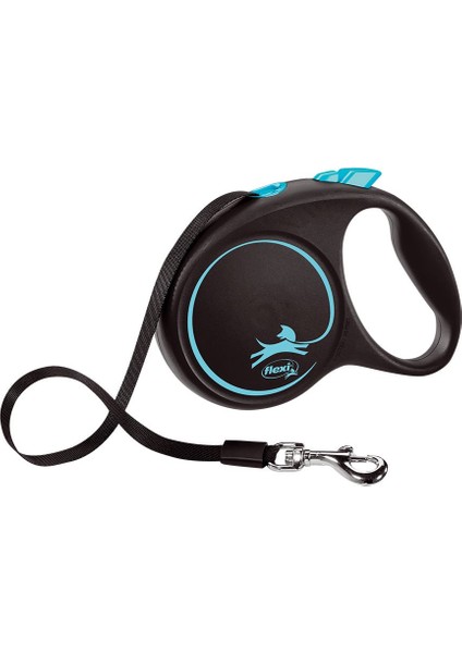 Black Design Şeritli Otomatik Gezdirme Tasması Mavi-Siyah 5m Large
