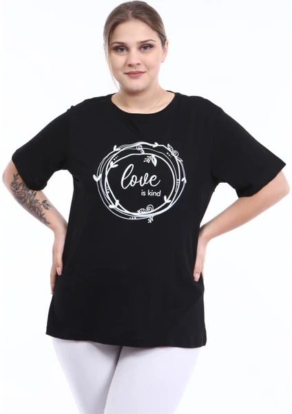 Piano Luce Pianoluce Kadın Büyük Beden Baskılı Yarım Kol T-Shirt