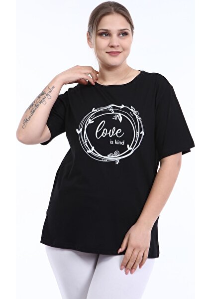 Piano Luce Pianoluce Kadın Büyük Beden Baskılı Yarım Kol T-Shirt