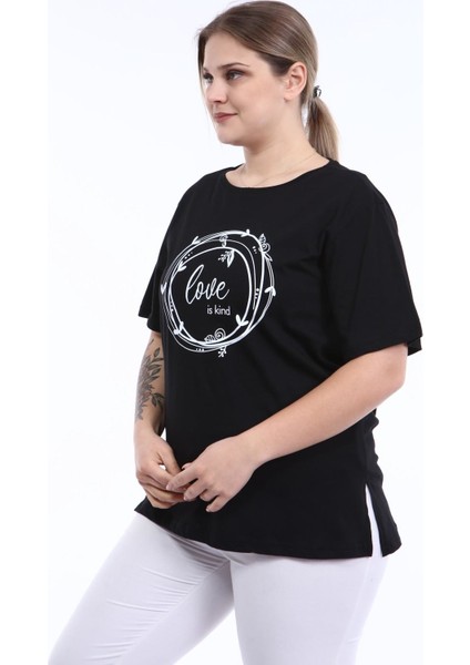 Piano Luce Pianoluce Kadın Büyük Beden Baskılı Yarım Kol T-Shirt