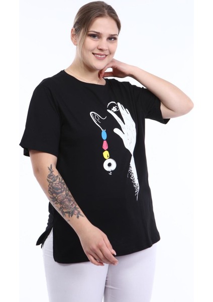 Piano Luce Pianoluce Kadın Büyük Beden Baskılı Yarım Kol T-Shirt