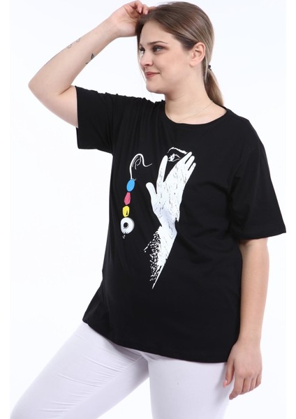 Piano Luce Pianoluce Kadın Büyük Beden Baskılı Yarım Kol T-Shirt