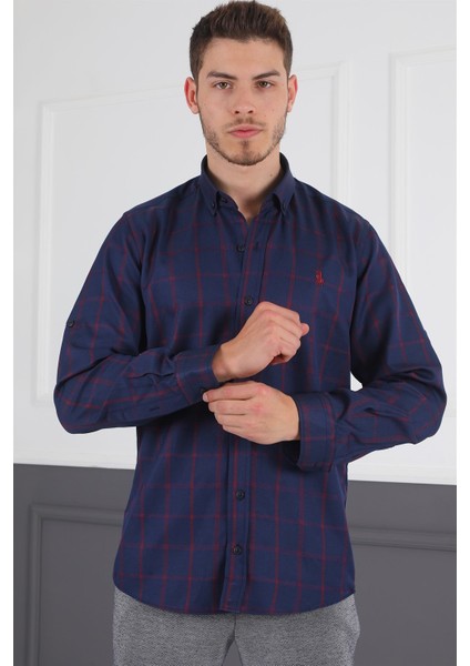 G719 Dewberry Erkek Gömlek-Lacivert- Bordo fiyatları