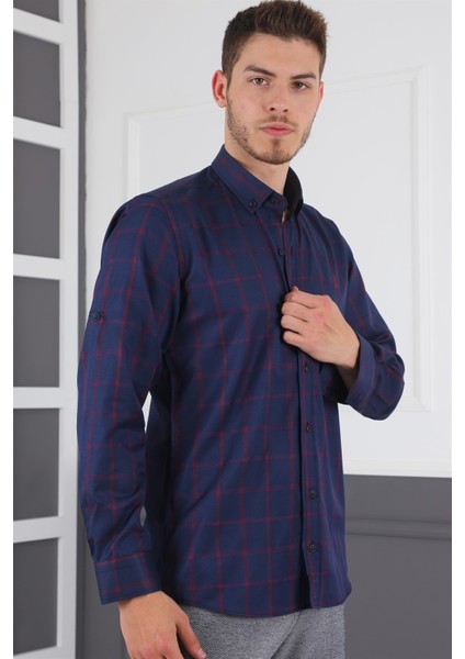 G719 Dewberry Erkek Gömlek-Lacivert- Bordo modelleri