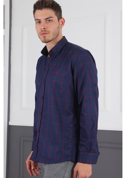 G719 Dewberry Erkek Gömlek-Lacivert- Bordo fırsatları