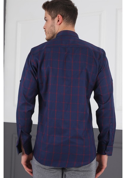 G719 Dewberry Erkek Gömlek-Lacivert- Bordo indirimleri