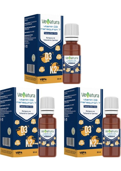 Vitamin D3 1000 Iu ve K2 Vitamini 20 Mcg 20 ml Damla X3 Adet