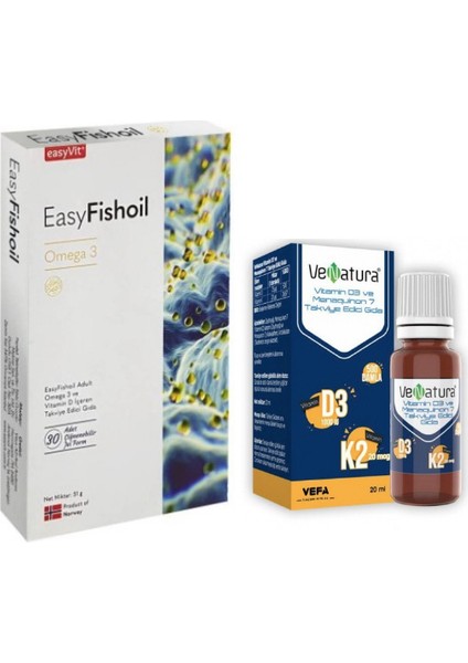 Omega 3 Çiğnenebilir Jel Form 30 Tablet + Vitamin D3 ve K2 Vitamini 20 ml Damla