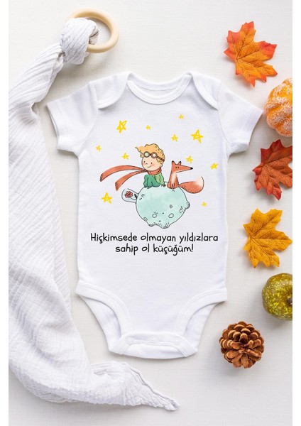 Unisex Bebek Beyaz Küçük Prens Çıtçıtlı Kısa Kol Body Zıbın