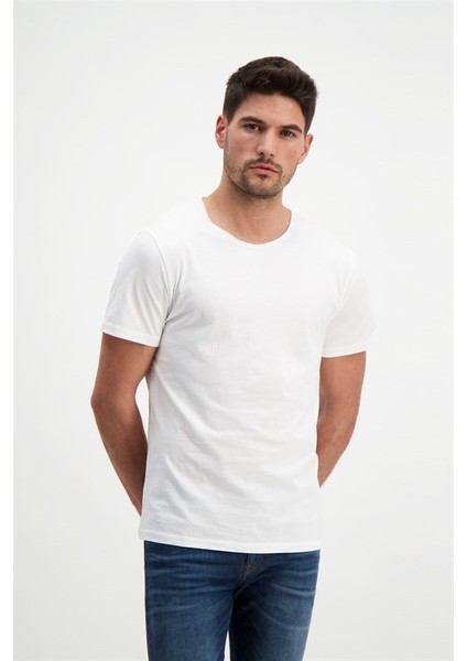 Erkek Beyaz Yıkamalı Basic T-Shirt