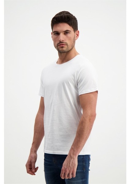 Erkek Beyaz Yıkamalı Basic T-Shirt