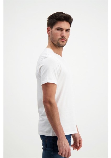 Erkek Beyaz Yıkamalı Basic T-Shirt