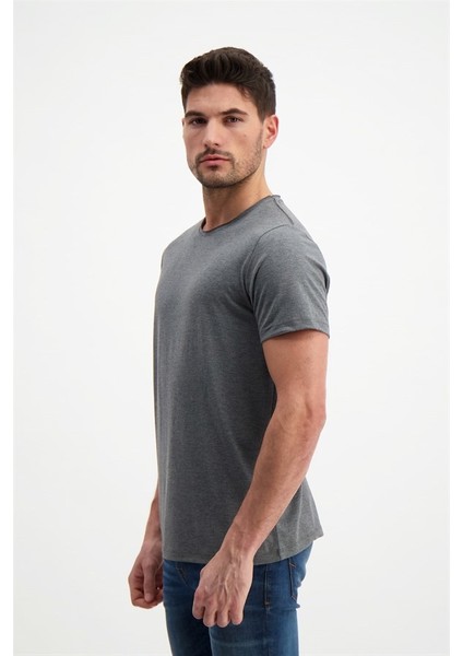 Erkek Antrasit Melanj Yıkamalı Basic T-Shirt