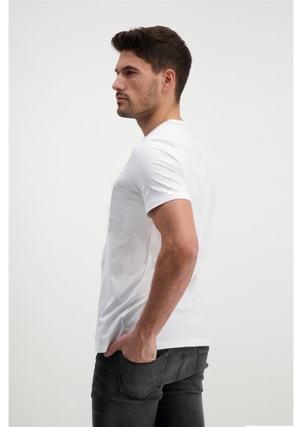 Erkek Bisiklet Yaka Baskılı Beyaz T-Shirt
